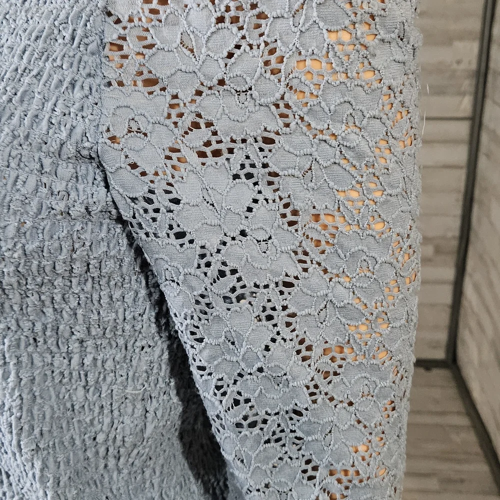 Planet Gold Blue Smocked Lace Long-Sleeve Top – XL NWT